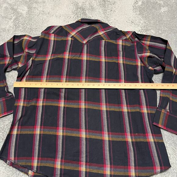 Wrangler Shirt Mens XXL Heavyweight Blue Plaid Pearl Snap Weatern Pocket - Picture 4 of 7